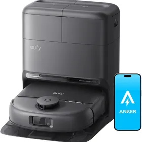 Eufy Robot Vacuum Omni C28 本体と全自動クリーニングステーション、スマートフォンアプリ連携イメージ