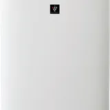 シャープ KI-SS50 本体。ホワイトの加湿空気清浄機、上部に操作パネルとプラズマクラスターのランプ